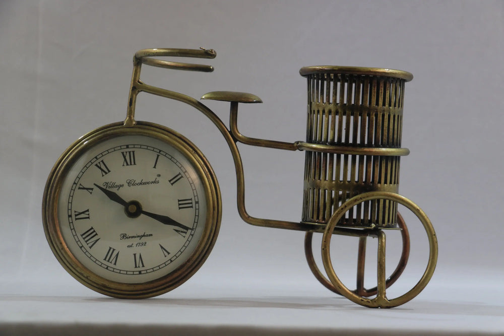 Iron Cycle Clock with Pen Holder Table Top Iron Decorative
