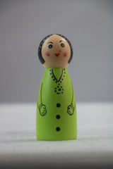 Wooden Girl Peg Doll – Green Dress with Pink Dots Wooden Lacquerware&toys