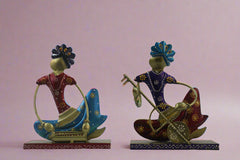 Iron Hand Painted Rajasthani Sardar Musicians Set Of 2