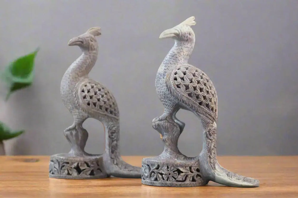 Peacock Pair with Fine Jali Carving – Ethnic Indian Handicraft Figurines Bachcha Lal