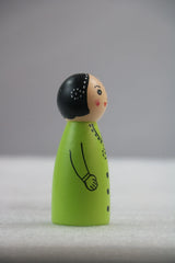 Wooden Girl Peg Doll – Green Dress with Pink Dots Wooden Lacquerware&toys