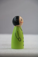 Wooden Girl Peg Doll – Green Dress with Pink Dots