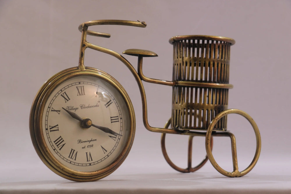 Iron Cycle Clock with Pen Holder Table Top Iron Decorative