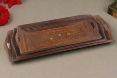 Traditional Wooden Serving Trays – Carved Set of 3