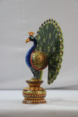 Hand-Painted Peacock Meenakari Wood Art | Decorative Figurine