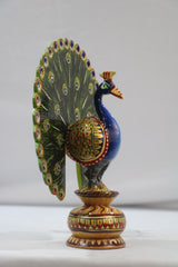 Hand-Painted Peacock Meenakari Wood Art | Decorative Figurine