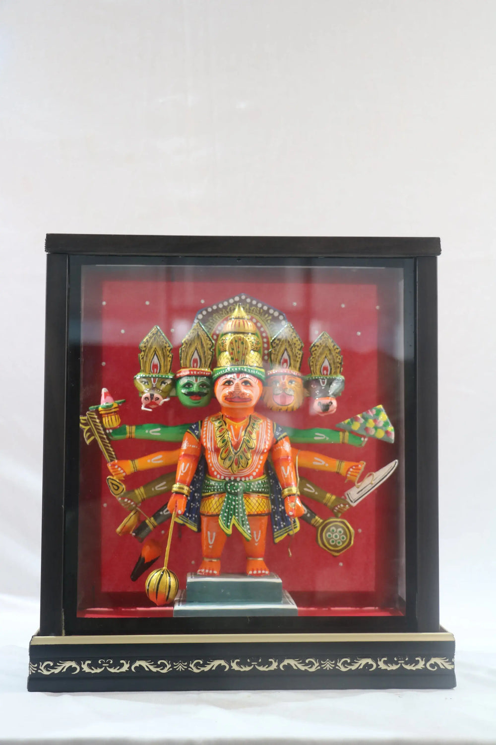 Wooden Panchamukha Hanuman Frame with Light – Sacred Home Temple Decor Wooden Lacquerware
