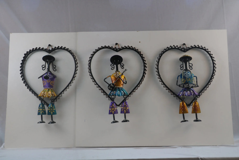 Iron Hand Painted Rajasthani Lady Musicians Wall Hangings Iron Decorative