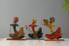 Iron Multicolor Antique Musician Set of 3 Decorative Showpiece Iron Decorative