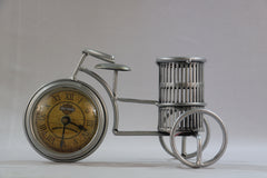 Iron Cycle Clock with Pen Holder Table Top