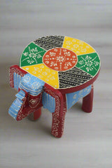 Wooden Elephant Motif Stool – Colorful Hand-Painted Furniture Piece