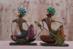 Iron Hand Painted Rajasthani Sardar Musicians Set Of 2