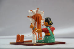 Channapatna Handicraft – Lady Weaving Thread Figurine (Wooden Toy/Decor) Wooden Lacquerware&toys
