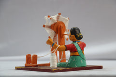 Channapatna Handicraft – Lady Weaving Thread Figurine (Wooden Toy/Decor)