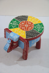 Wooden Elephant Motif Stool – Colorful Hand-Painted Furniture Piece
