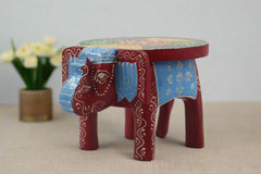 Wooden Elephant Motif Stool – Colorful Hand-Painted Furniture Piece