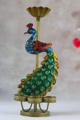 Iron Multicolour Peacock Deepam Stand