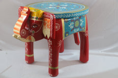 Wooden Hand-Painted Elephant Stool – Decorative Accent Furniture