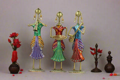 Iron Handpainted Lady Standing Musician Set of 3 Decorative Showpiece