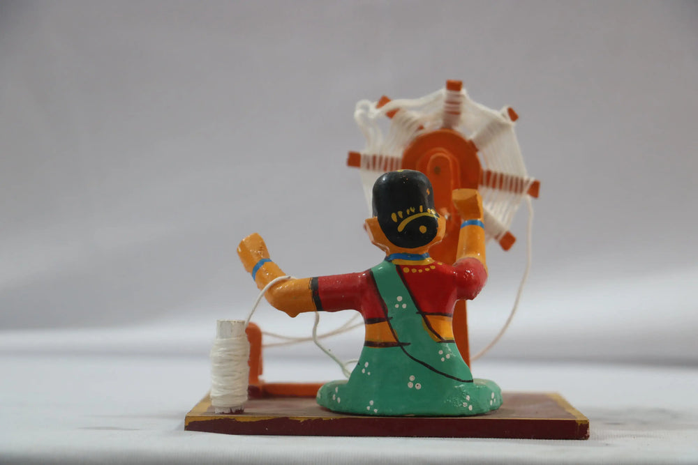 Channapatna Handicraft – Lady Weaving Thread Figurine (Wooden Toy/Decor) Wooden Lacquerware&toys