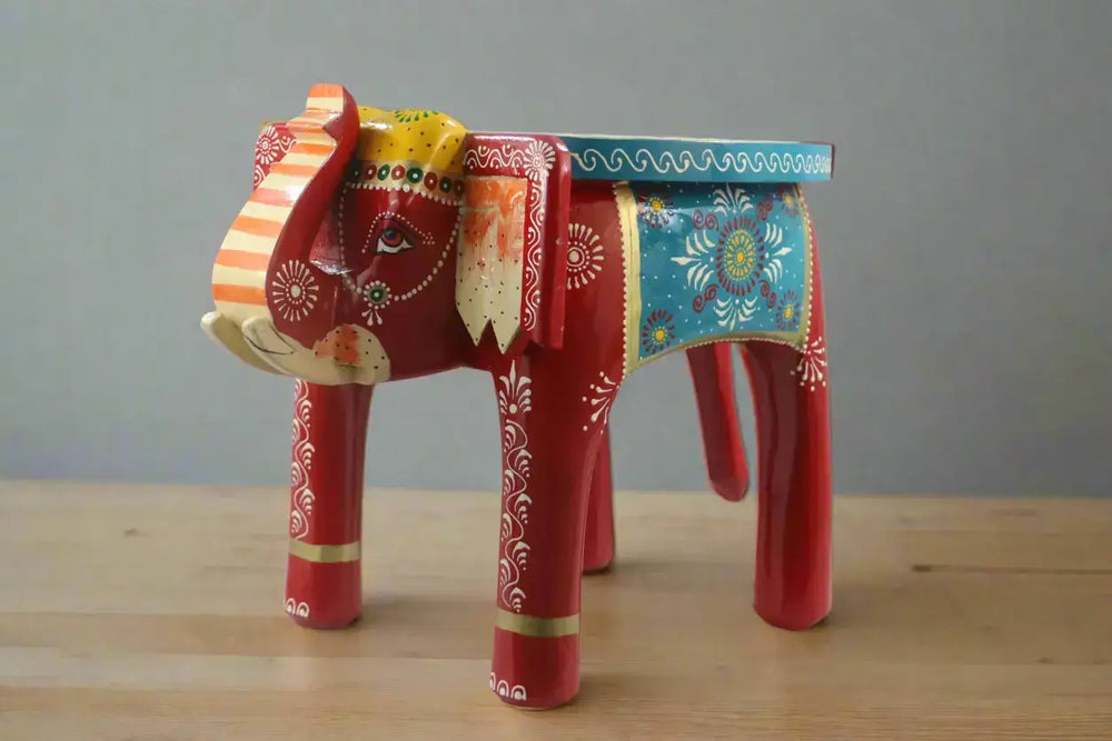 Wooden Hand-Painted Elephant Stool – Decorative Accent Furniture Wooden Decorative