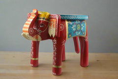 Wooden Hand-Painted Elephant Stool – Decorative Accent Furniture