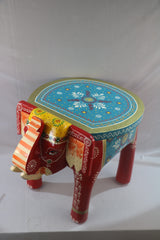 Wooden Hand-Painted Elephant Stool – Decorative Accent Furniture