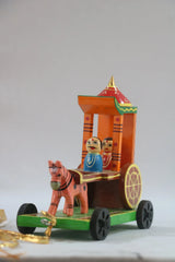 Hand-Painted Wooden Horse Chariot – Traditional Decorative Rath Balaji varanasi