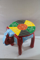 Wooden Elephant Motif Stool – Colorful Hand-Painted Furniture Piece
