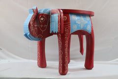 Wooden Elephant Motif Stool – Colorful Hand-Painted Furniture Piece