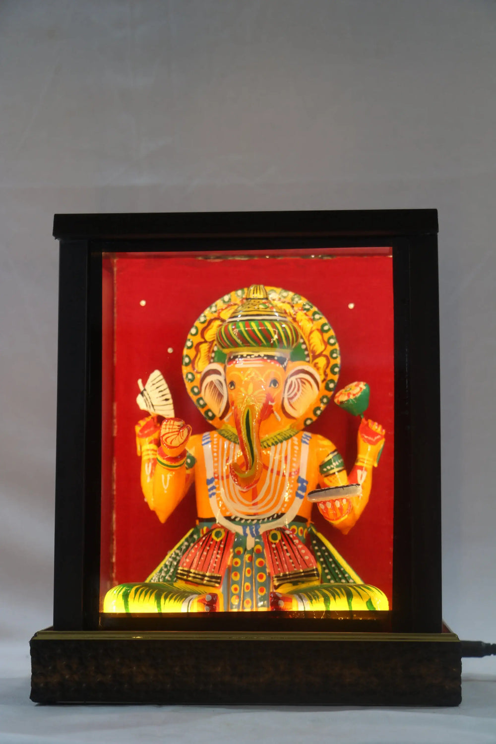 Handcrafted Ganesh Frame with LED Lighting – Modern Pooja Room Décor Wooden Lacquerware