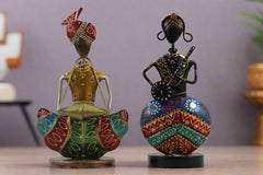 Iron Hand Painted Pair Musicians Set Of 2