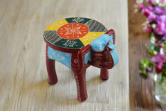 Wooden Elephant Motif Stool – Colorful Hand-Painted Furniture Piece