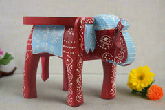 Wooden Elephant Motif Stool – Colorful Hand-Painted Furniture Piece