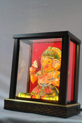 Handcrafted Ganesh Frame with LED Lighting – Modern Pooja Room Décor Wooden Lacquerware