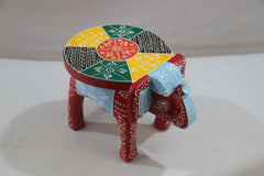 Wooden Elephant Motif Stool – Colorful Hand-Painted Furniture Piece