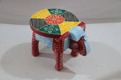 Wooden Elephant Motif Stool – Colorful Hand-Painted Furniture Piece