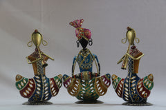 Iron Multicolor Sitting Musician Candel Holder Set of 3 Decorative Showpiece