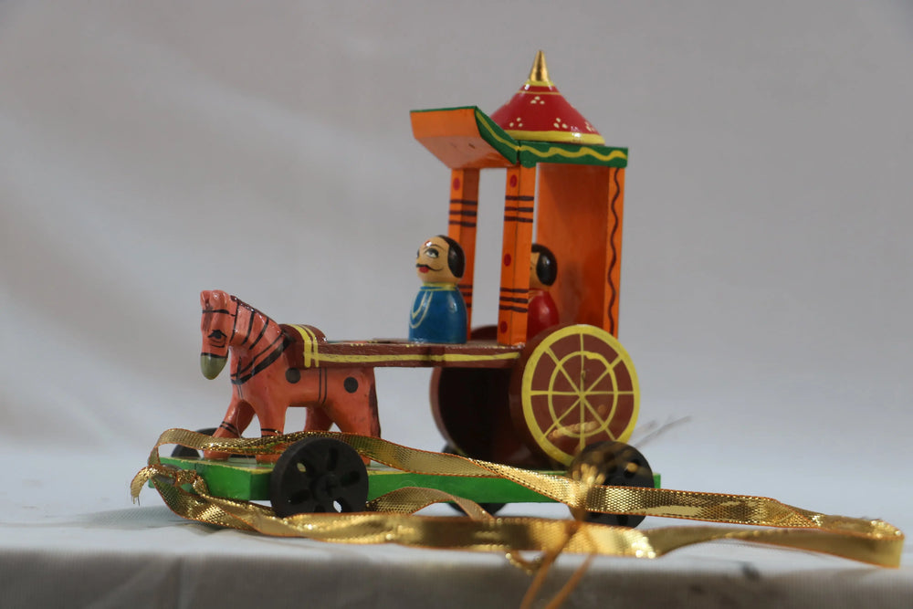 Hand-Painted Wooden Horse Chariot – Traditional Decorative Rath Balaji varanasi