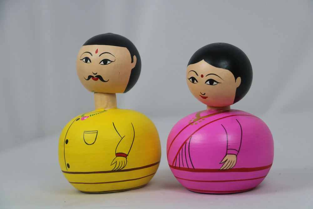 Spring Head Bobble Couple – Handcrafted & Painted Ethnic Indian Decor Balaji varanasi