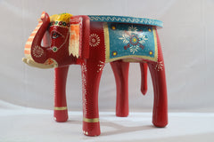 Wooden Hand-Painted Elephant Stool – Decorative Accent Furniture