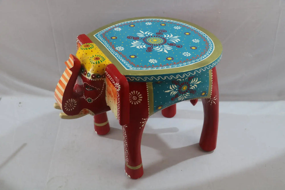 Wooden Hand-Painted Elephant Stool – Decorative Accent Furniture Wooden Decorative
