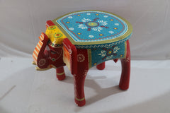 Wooden Hand-Painted Elephant Stool – Decorative Accent Furniture