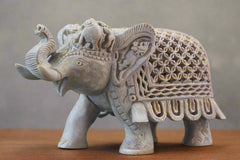 Pair of Elephants in Soft Stone – Intricate Jali Carving Handcrafted Artwork