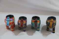 Wooden Hand Painted Elephant Candle Holder Set Of 4