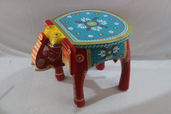 Wooden Hand-Painted Elephant Stool – Decorative Accent Furniture