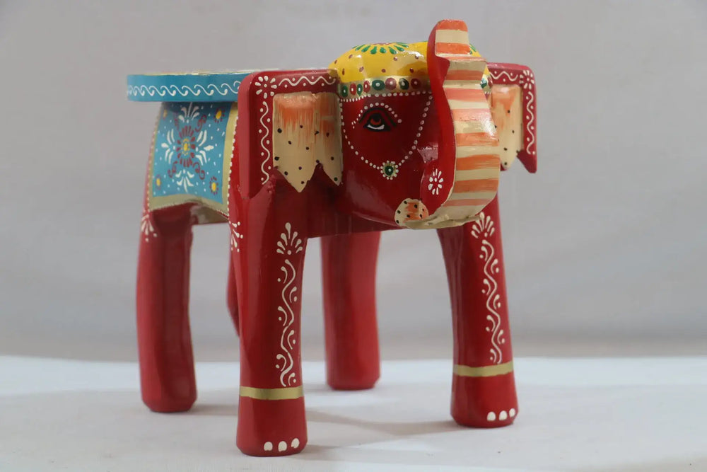 Wooden Hand-Painted Elephant Stool – Decorative Accent Furniture Wooden Decorative