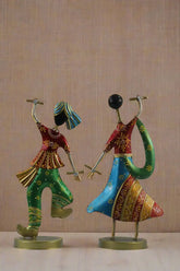 Iron Multicolor Garba Couple or Dandiya Couple Decorative Showpiece Iron Decorative
