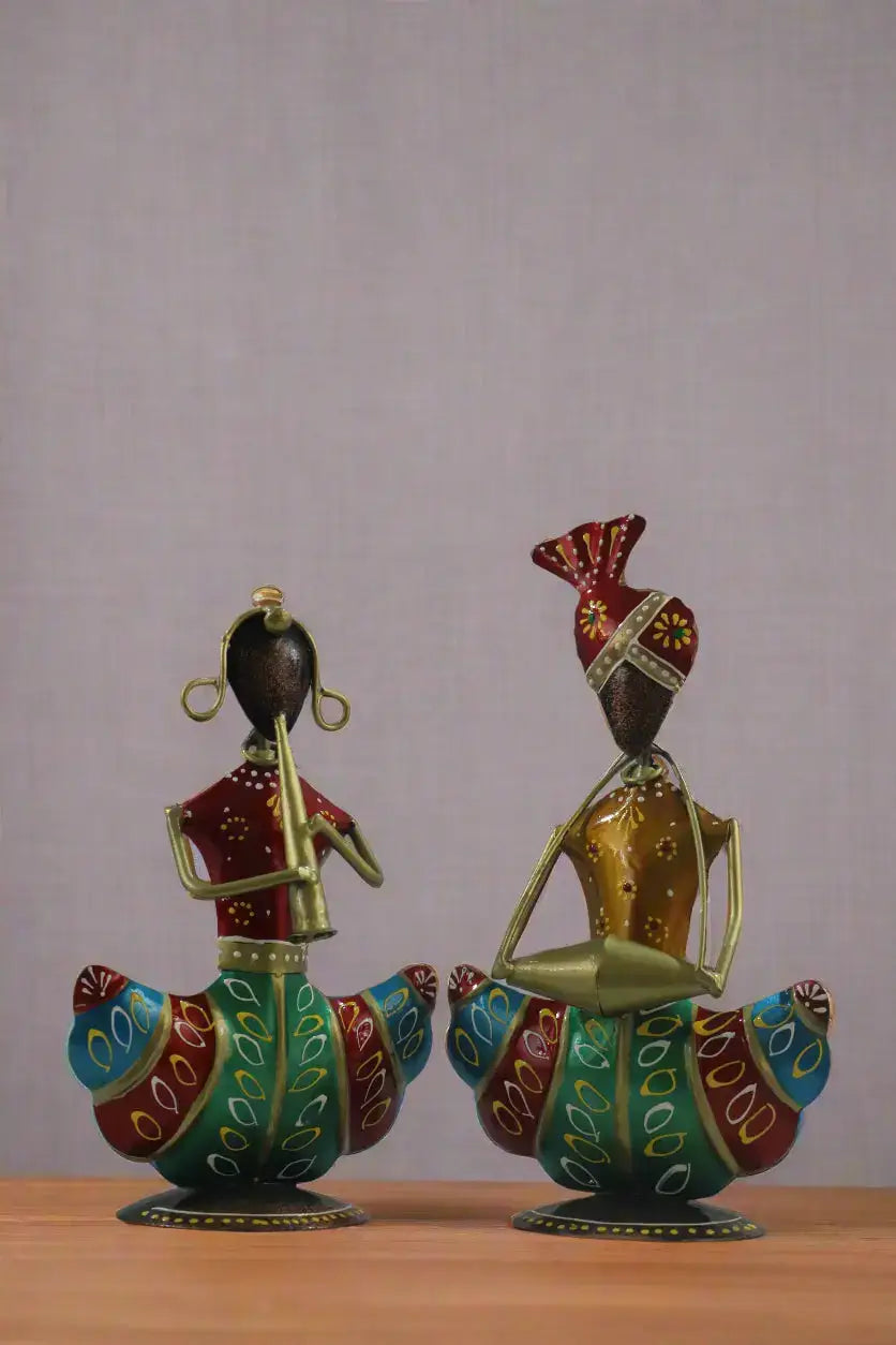 Iron Hand Painted Pair Musicians Set Of 2 Iron Decorative