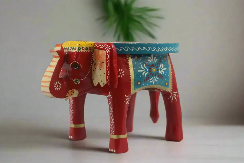 Wooden Hand-Painted Elephant Stool – Decorative Accent Furniture Wooden Decorative